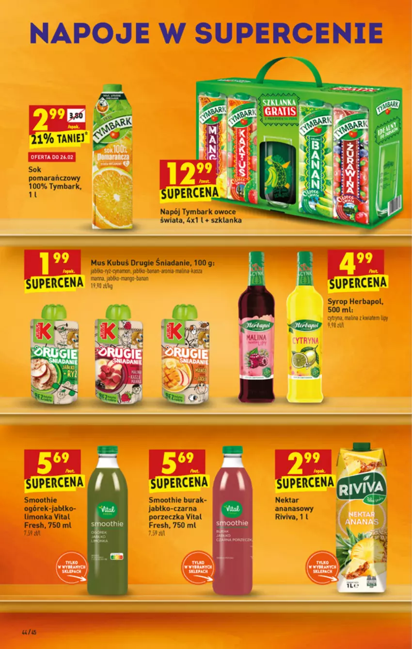 Gazetka promocyjna Biedronka - W tym tygodniu - ważna 24.02 do 02.03.2022 - strona 44 - produkty: Ananas, Herbapol, Jabłka, Limonka, Mus, Napoje, Nektar, Por, Smoothie, Sok, Sok pomarańczowy, Syrop, Tymbark