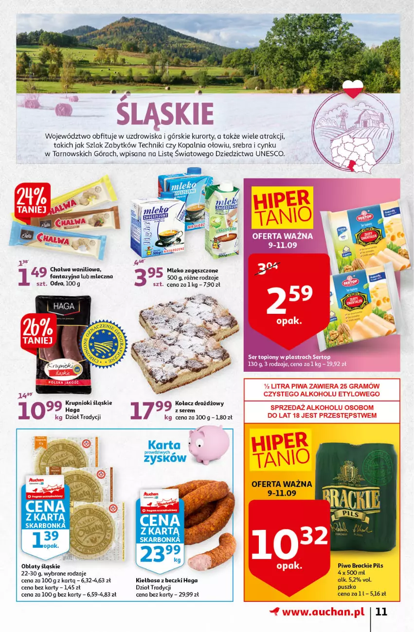 Gazetka promocyjna Auchan - Odkryj z nami regionalne smaki Hipermarkety - ważna 09.09 do 15.09.2021 - strona 11 - produkty: Chałwa, Cynk, Fa, Fanta, Isana, Kiełbasa, Mleko, Mleko zagęszczone, Piwo, Ser