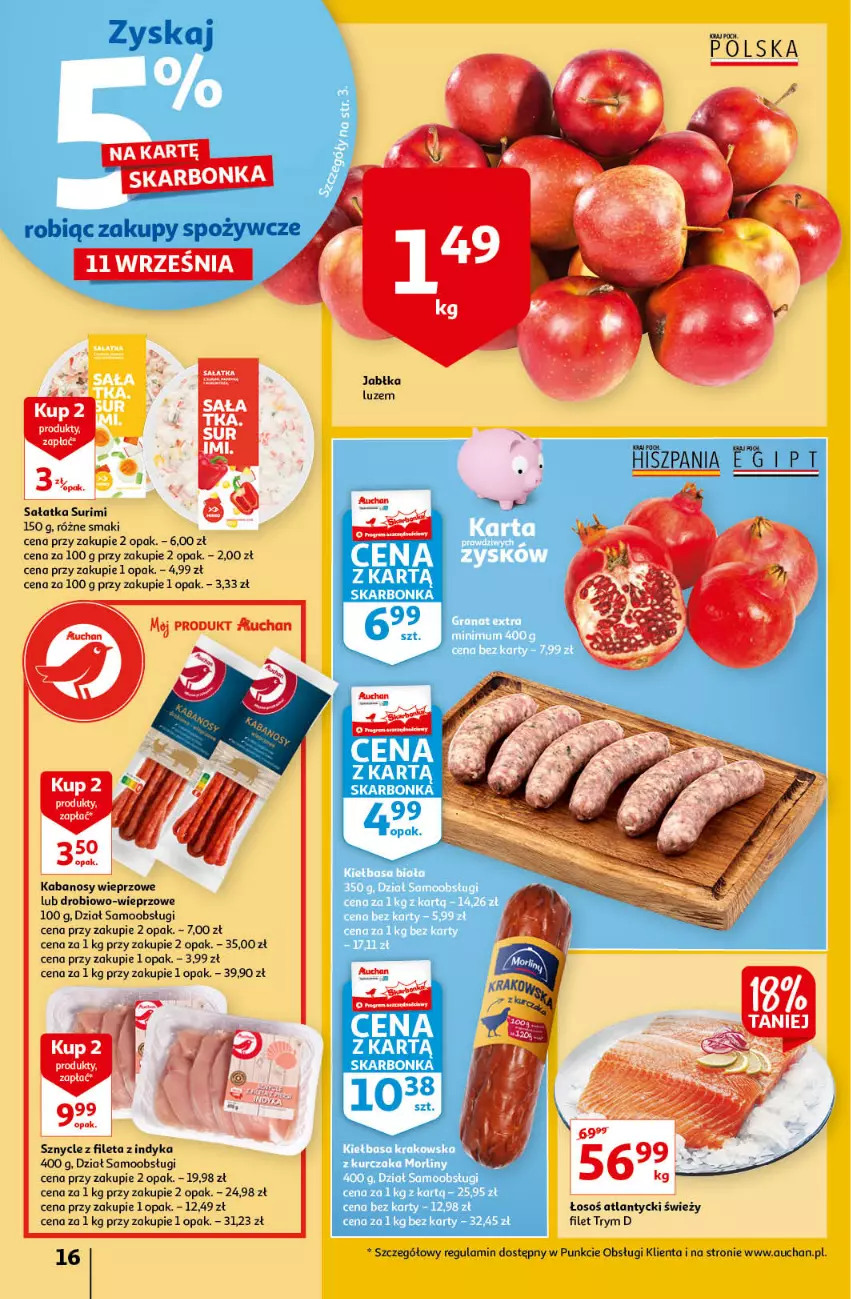 Gazetka promocyjna Auchan - Odkryj z nami regionalne smaki Hipermarkety - ważna 09.09 do 15.09.2021 - strona 16 - produkty: Jabłka, Kabanos, Sałat, Sałatka, Surimi