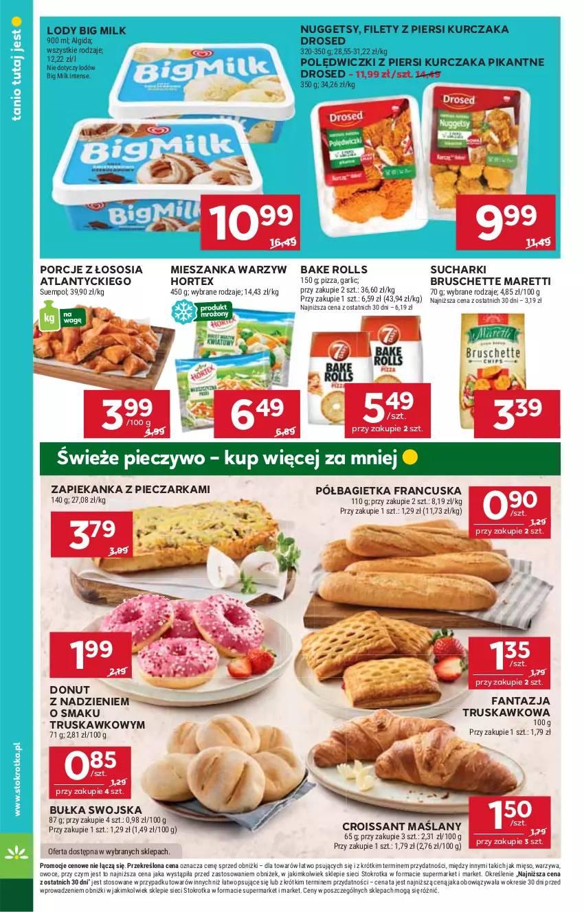 Gazetka promocyjna Stokrotka - Market - ważna 18.09 do 24.09.2025 - strona 22 - produkty: Algida, Bagietka, Bake Rolls, Big Milk, Bruschette, Bułka, Croissant, Donut, Fa, Fanta, Hortex, Kurczak, LG, Lody, Mięso, Mieszanka warzyw, Owoce, Piec, Pieczarka, Pieczywo, Pizza, Półbagietka, Por, Sos, Suempol, Warzywa, Zapiekanka