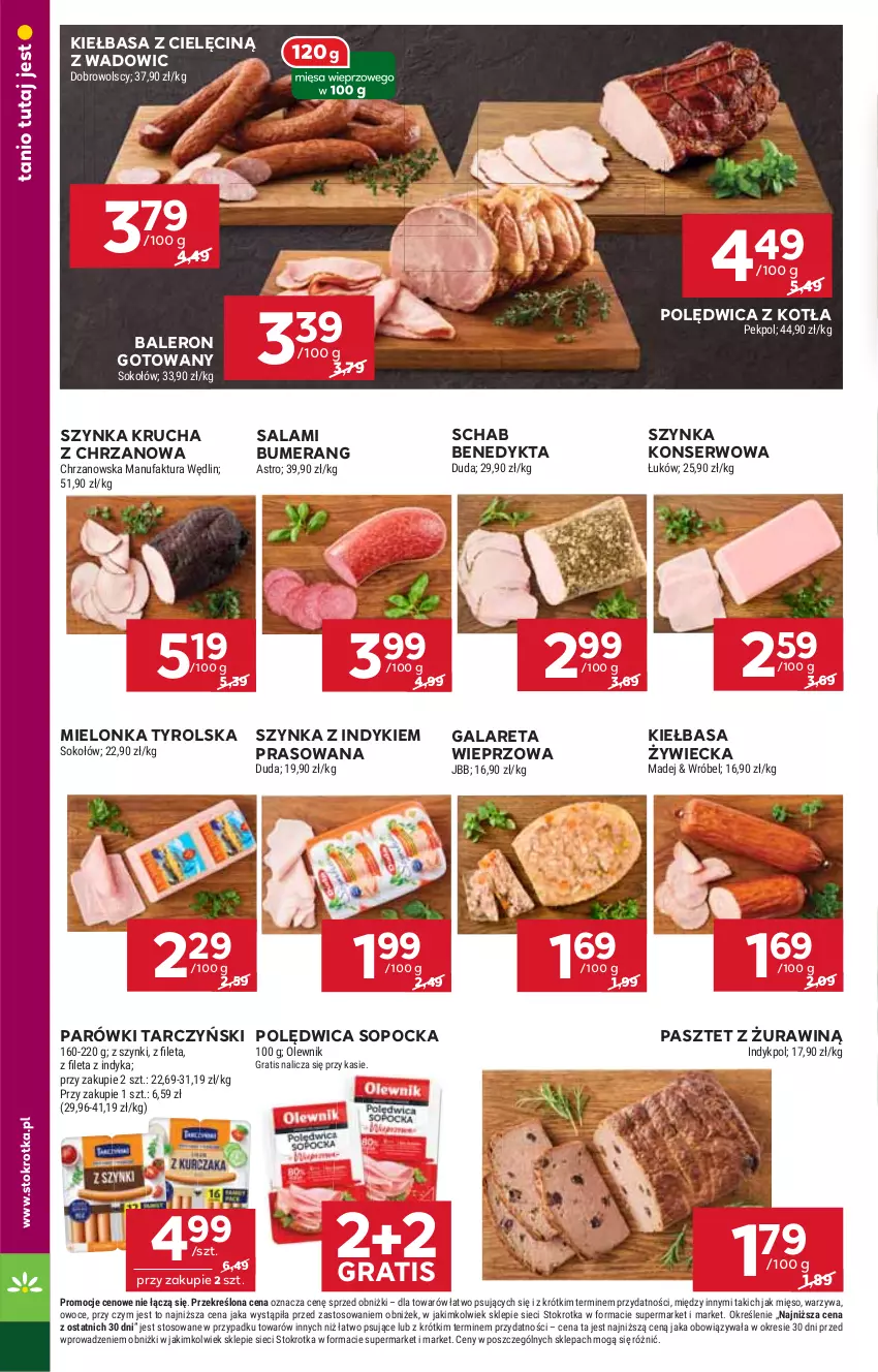 Gazetka promocyjna Stokrotka - Market - ważna 18.09 do 24.09.2025 - strona 6 - produkty: Bumerang, Chrzan, Duda, Fa, Gala, Gra, Kiełbasa, Mielonka tyrolska, Mięso, Olewnik, Owoce, Parówki, Pasztet, Pekpol, Polędwica, Salami, Schab Benedykta, Ser, Sok, Sokołów, Szynka, Szynka konserwowa, Tarczyński, Warzywa