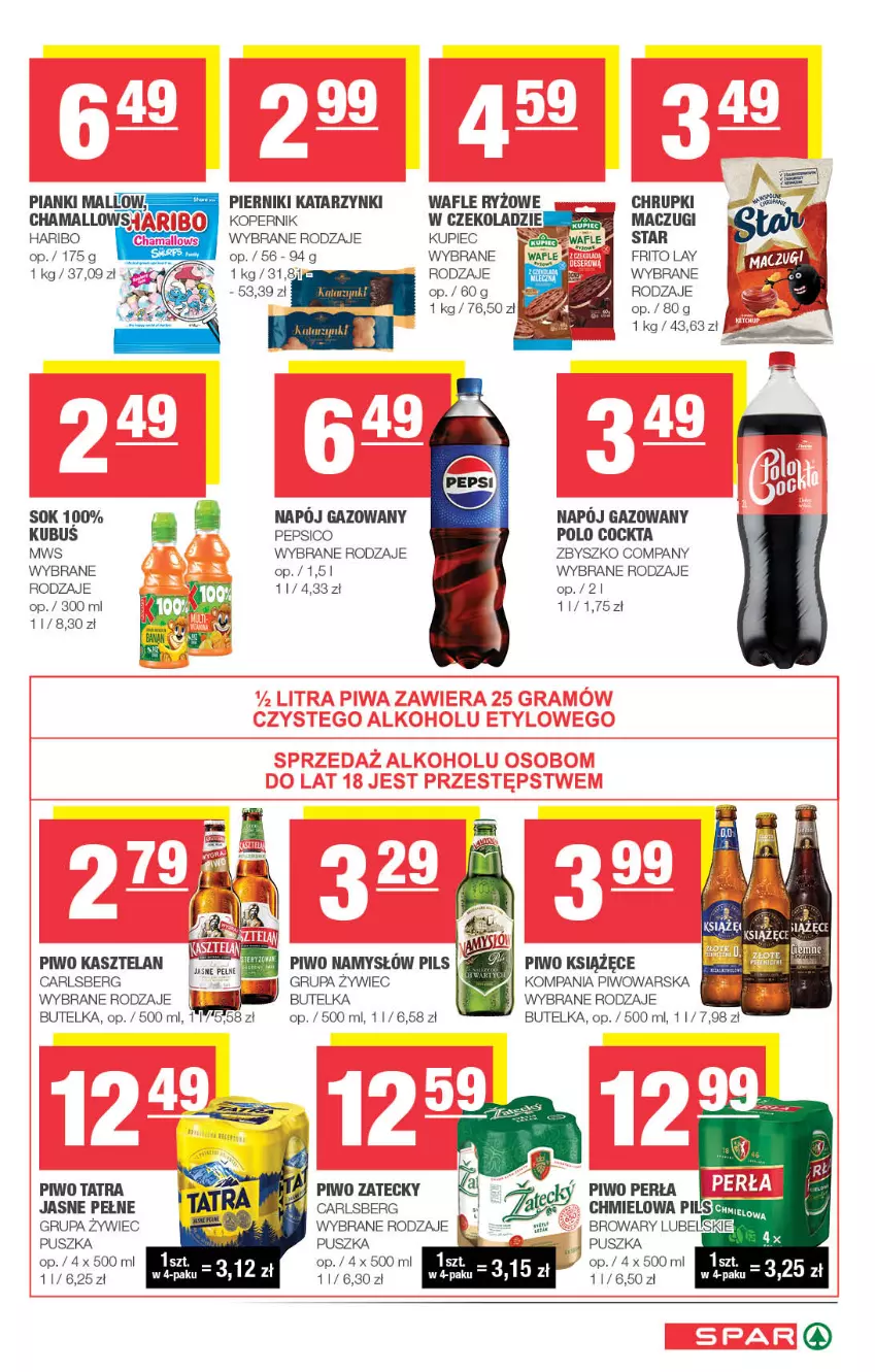 Gazetka promocyjna Spar - Spar - ważna 01.12 do 11.12.2024 - strona 7 - produkty: Carlsberg, Chrupki, Hama, Haribo, Kasztelan, Książęce, Kupiec, Namysłów, Pepsi, Perła, Piec, Piernik, Piwo, Ryż, Sok, Tatra, Wafle