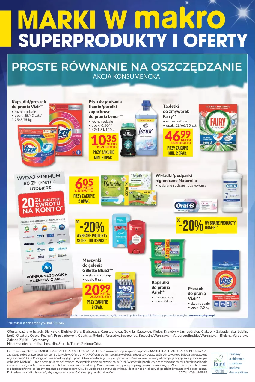 Gazetka promocyjna Makro - [Oferta specjalna] Marki w MAKRO - ważna 05.04 do 18.04.2022 - strona 8 - produkty: Ariel, Fa, Fairy, Gillette, Gra, Kapsułki do prania, Kosz, Lenor, Naturell, Naturella, Old Spice, Papier, Perełki zapachowe, Piec, Płyn do płukania, Podpaski, Proszek do prania, Rum, Sos, Szal, Tablet, Vizir, Wkładki