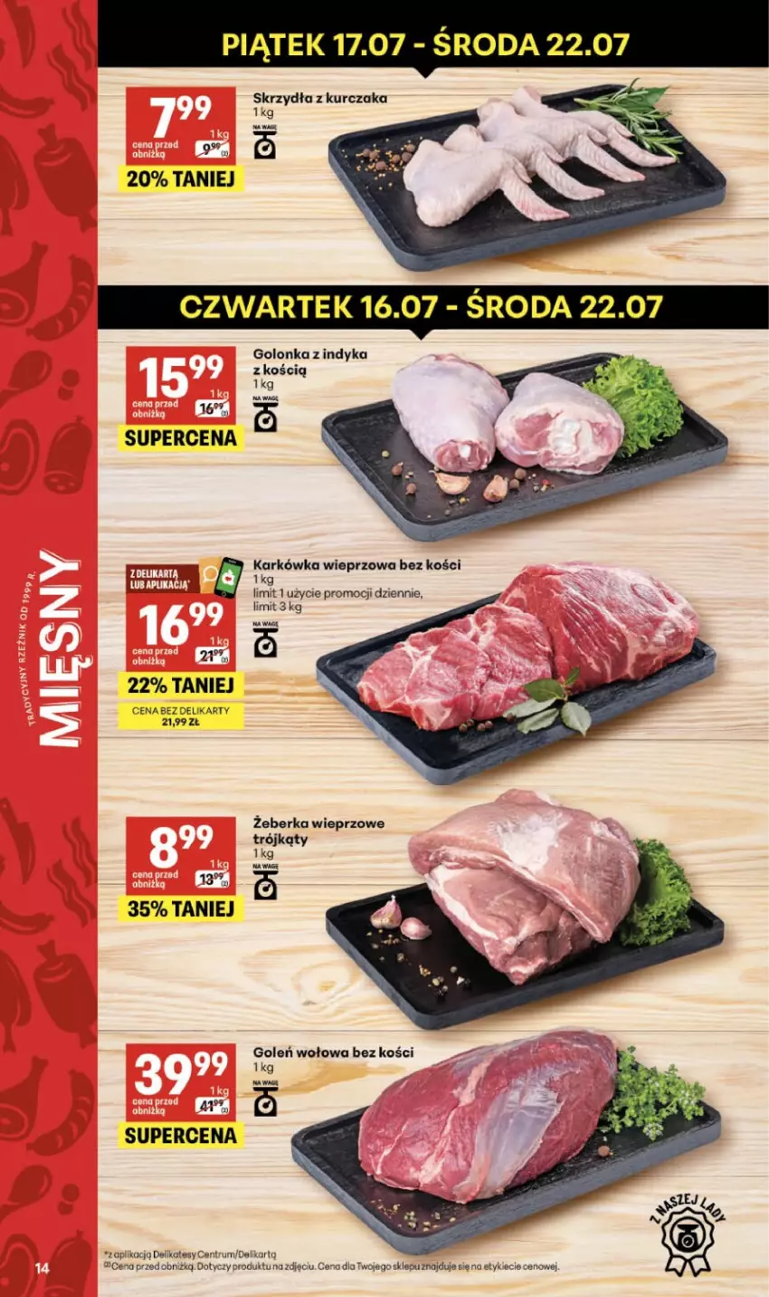 Gazetka promocyjna Delikatesy Centrum - Franczyza DC29 Czwartek - ważna 16.07 do 22.07.2026 - strona 14 - produkty: Golonka z indyka, Karkówka wieprzowa, Kurczak, Owoce, Rum