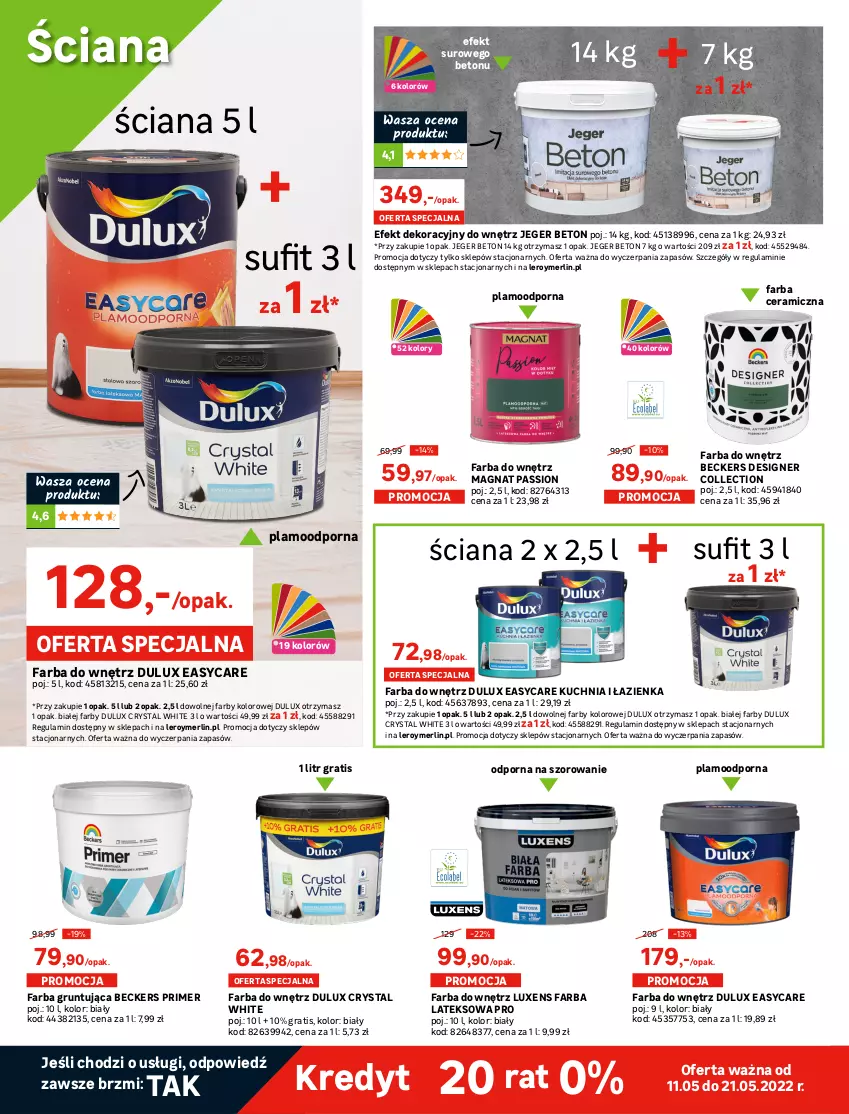 Gazetka promocyjna Leroy Merlin - Gazetka Leroy Merlin - ważna 11.05 do 31.05.2022 - strona 10 - produkty: Beckers, Dulux, Fa, Farba ceramiczna, Farba do wnętrz, Farba lateksowa, Gra, Granat, Grunt, Kosz, Kuchnia, LG, Luxens, Papier, Pokrywa, Por, Tapeta