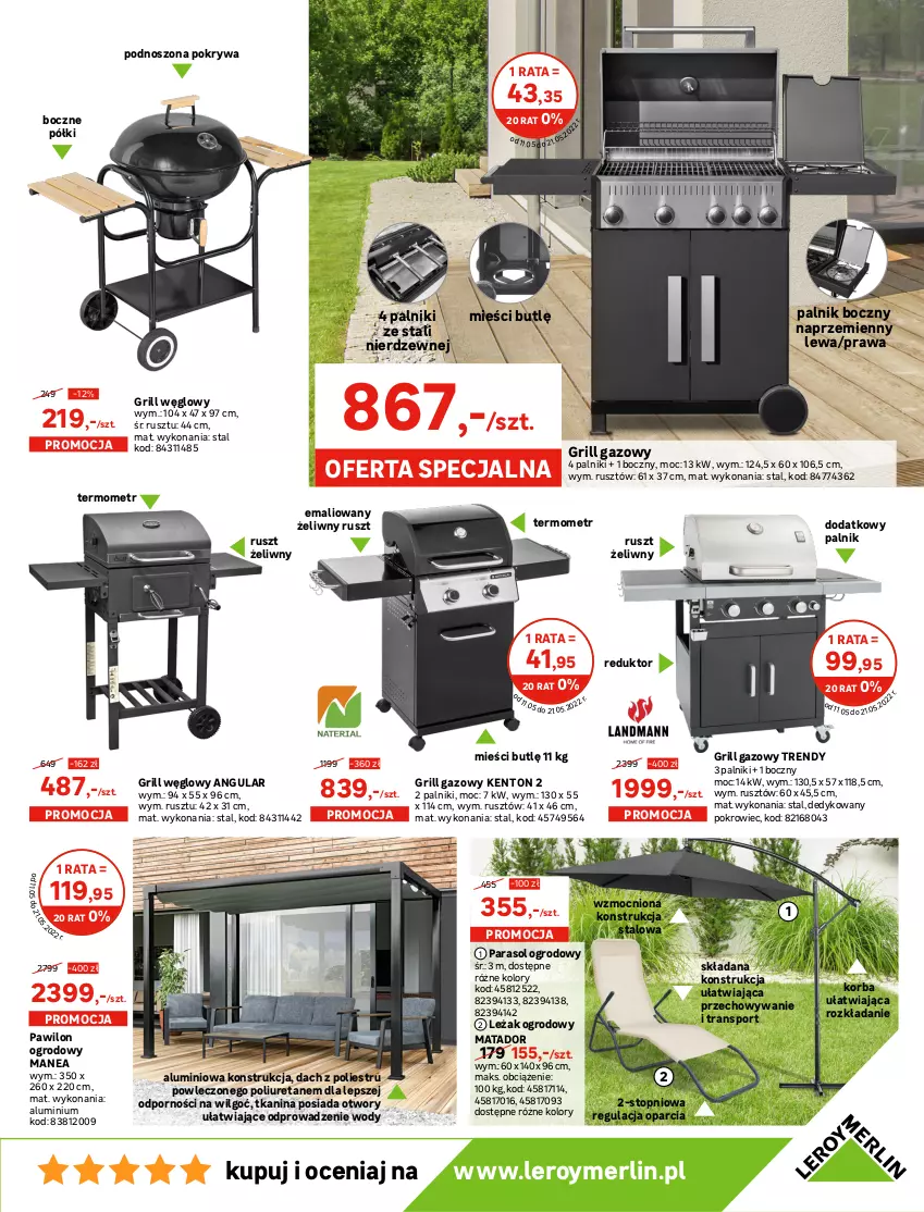 Gazetka promocyjna Leroy Merlin - Gazetka Leroy Merlin - ważna 11.05 do 31.05.2022 - strona 3 - produkty: Fa, Fotel, Grill, Grill gazowy, Huśtawka, Korba, Krzesło, Krzesło ogrodowe, LG, Meble, Parasol, Poduszka, Pokrowiec, Pokrywa, Półka, Por, Puf, Sofa, Sofa narożna, Sok, Sport, Stół, Stolik, Termometr, Top, Tran