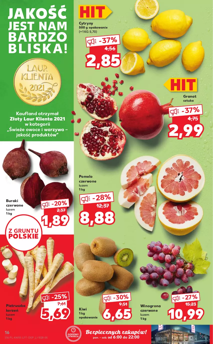 Gazetka promocyjna Kaufland - OFERTA TYGODNIA - ważna 03.02 do 09.02.2022 - strona 16 - produkty: Buraki, Cytryny, Gra, Granat, Grunt, Kiwi, Laur, Owoce, Piec, Pietruszka, Pomelo, Warzywa, Wino, Winogrona