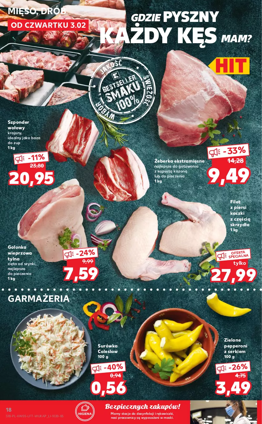 Gazetka promocyjna Kaufland - OFERTA TYGODNIA - ważna 03.02 do 09.02.2022 - strona 18 - produkty: Drób, Filet z piersi kaczki, Golonka wieprzowa, Kapustą, Mięso, Piec, Ser, Surówka, Surówka coleslaw, Szponder wołowy