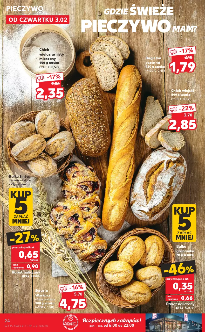 Gazetka promocyjna Kaufland - OFERTA TYGODNIA - ważna 03.02 do 09.02.2022 - strona 24 - produkty: Bagietka, Bagietka pszenna, Bułka, Bułka grahamka, Chleb, Chleb wieloziarnisty, Gra, Koc, Piec, Pieczywo, Strucla