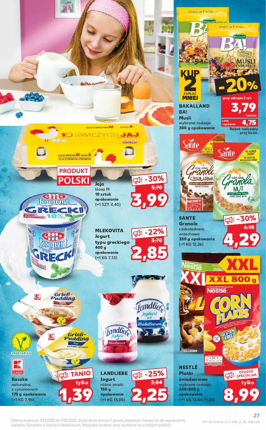 Gazetka promocyjna Kaufland - OFERTA TYGODNIA - ważna 03.02 do 09.02.2022 - strona 27 - produkty: Ba!, Bakalland, Danio, Gra, Granola, Jaja, Jogurt, Mleko, Mlekovita, Mus, Nestlé, Sante