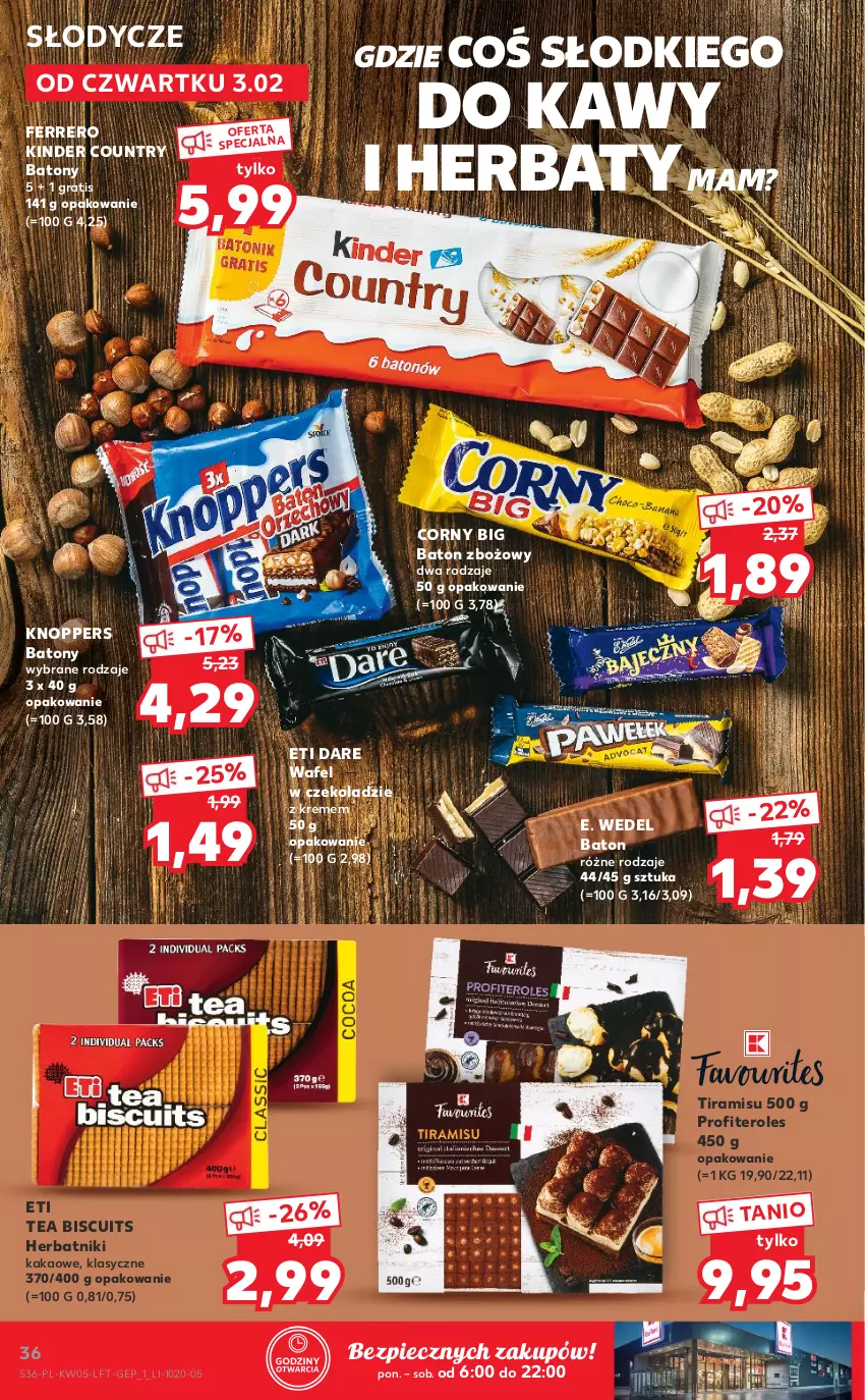 Gazetka promocyjna Kaufland - OFERTA TYGODNIA - ważna 03.02 do 09.02.2022 - strona 36 - produkty: Baton, E. Wedel, Ferrero, Gra, Herbatniki, Kakao, Kinder, Knoppers, Piec