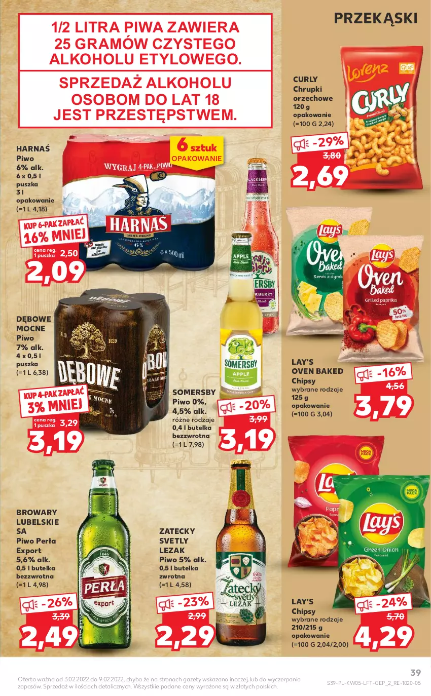 Gazetka promocyjna Kaufland - OFERTA TYGODNIA - ważna 03.02 do 09.02.2022 - strona 39 - produkty: Chipsy, Chrupki, Gra, Harnaś, Perła, Piwa, Piwo, Por, Somersby