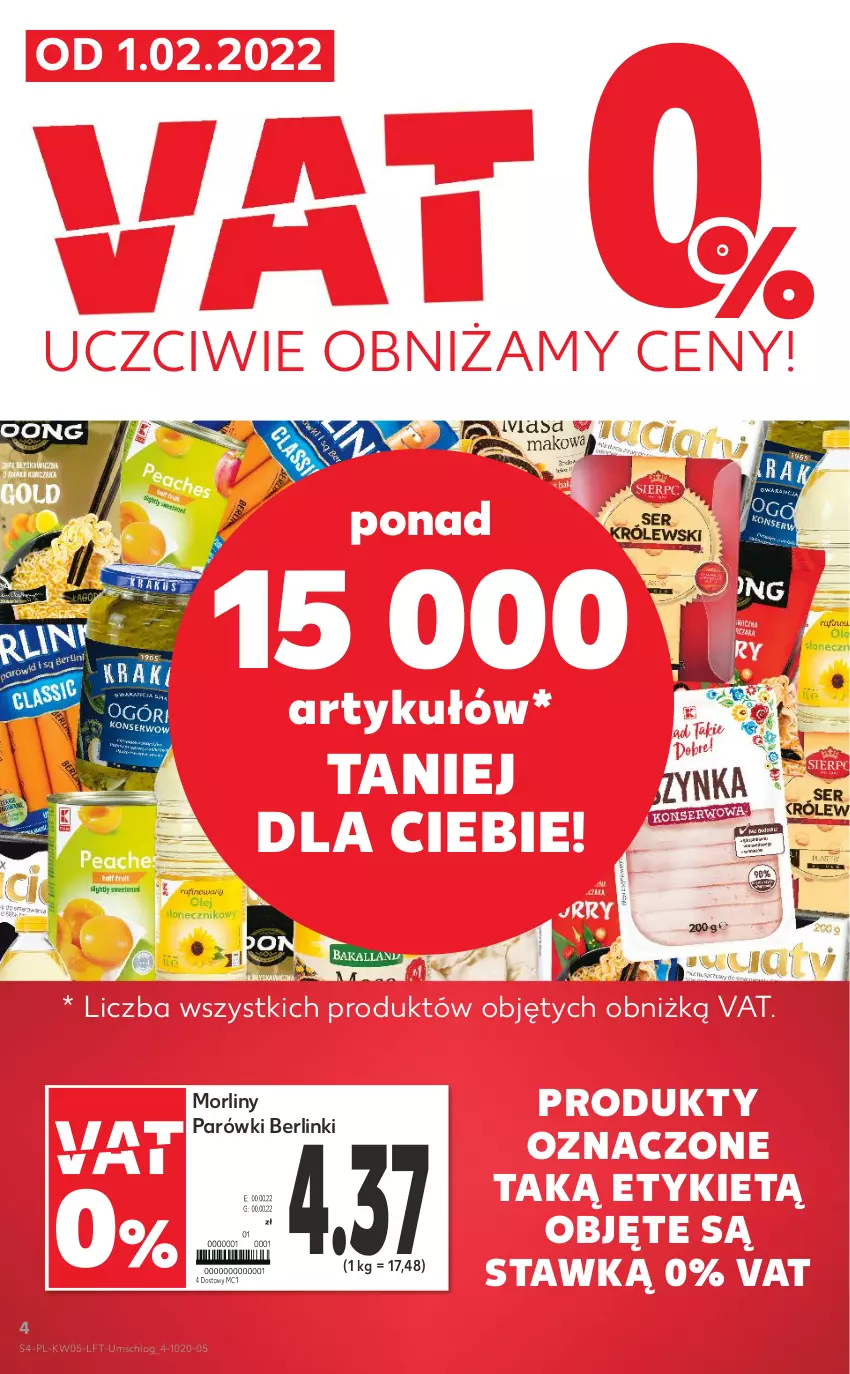 Gazetka promocyjna Kaufland - OFERTA TYGODNIA - ważna 03.02 do 09.02.2022 - strona 4 - produkty: Berlinki, Morliny, Parówki