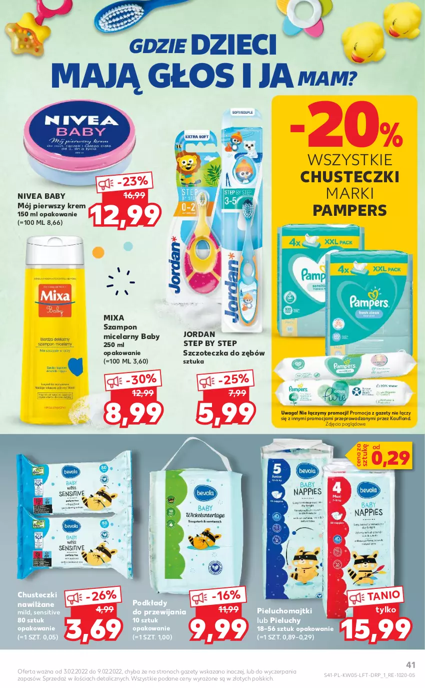 Gazetka promocyjna Kaufland - OFERTA TYGODNIA - ważna 03.02 do 09.02.2022 - strona 41 - produkty: Chusteczki, Dzieci, Majtki, Mixa, Nivea, Nivea Baby, Pampers, Pieluchomajtki, Pieluchy, Podkład, Szampon, Szczoteczka, Szczoteczka do zębów, Waga