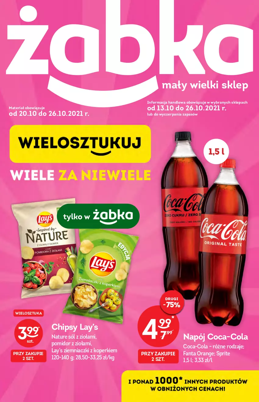 Gazetka promocyjna Żabka - ważna 20.10 do 26.10.2021 - strona 1 - produkty: Chipsy, Coca-Cola, Fa, Fanta, Lay’s, Napój, Sól, Sprite