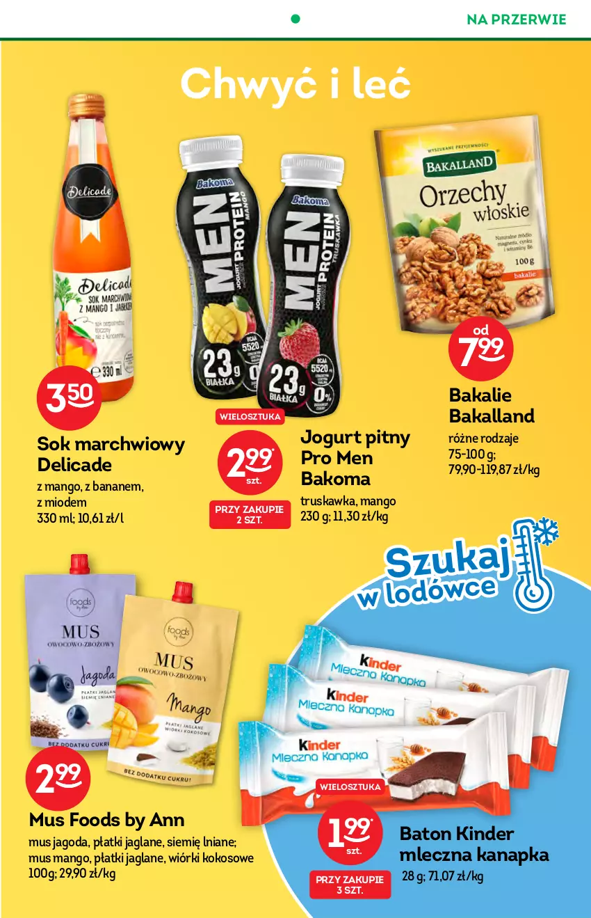 Gazetka promocyjna Żabka - ważna 20.10 do 26.10.2021 - strona 26 - produkty: Bakalland, Bakoma, Baton, Jogurt, Jogurt pitny, Kinder, Kokos, Mango, Mleczna kanapka, Mus, Sok, Wiórki kokosowe