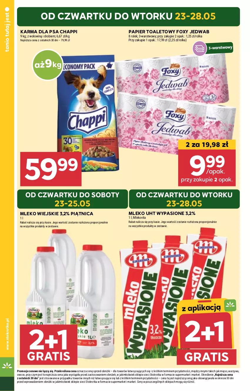 Gazetka promocyjna Stokrotka - Market - ważna 23.05 do 28.05.2024 - strona 4 - produkty: Chappi, Foxy, Gra, Mięso, Mleko, Mlekovita, Owoce, Papier, Papier toaletowy, Piątnica, Por, Warzywa