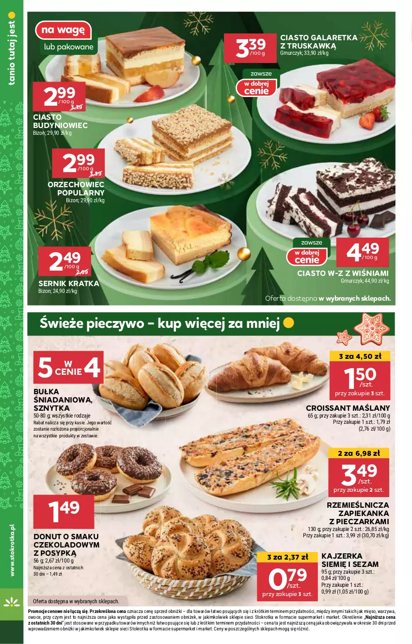 Gazetka promocyjna Stokrotka - Market - ważna 21.11 do 27.11.2024 - strona 4 - produkty: Bułka, Croissant, Danio, Donut, Gala, Galaretka, Kajzerka, Mięso, Owoce, Piec, Pieczarka, Pieczywo, Por, Ser, Sezam, Warzywa, Zapiekanka