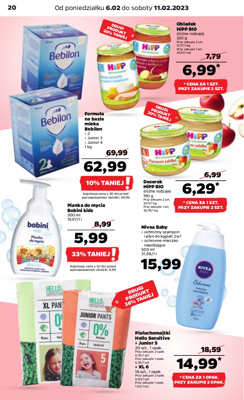 Gazetka promocyjna Netto - Artykuły spożywcze - ważna 06.02 do 11.02.2023 - strona 20 - produkty: BEBILON, Deser, HiPP, Hipp Bio, Majtki, Mleczko, Nivea, Nivea Baby, Pieluchomajtki, Płyn do kąpieli, Ser, Serek, Szampon