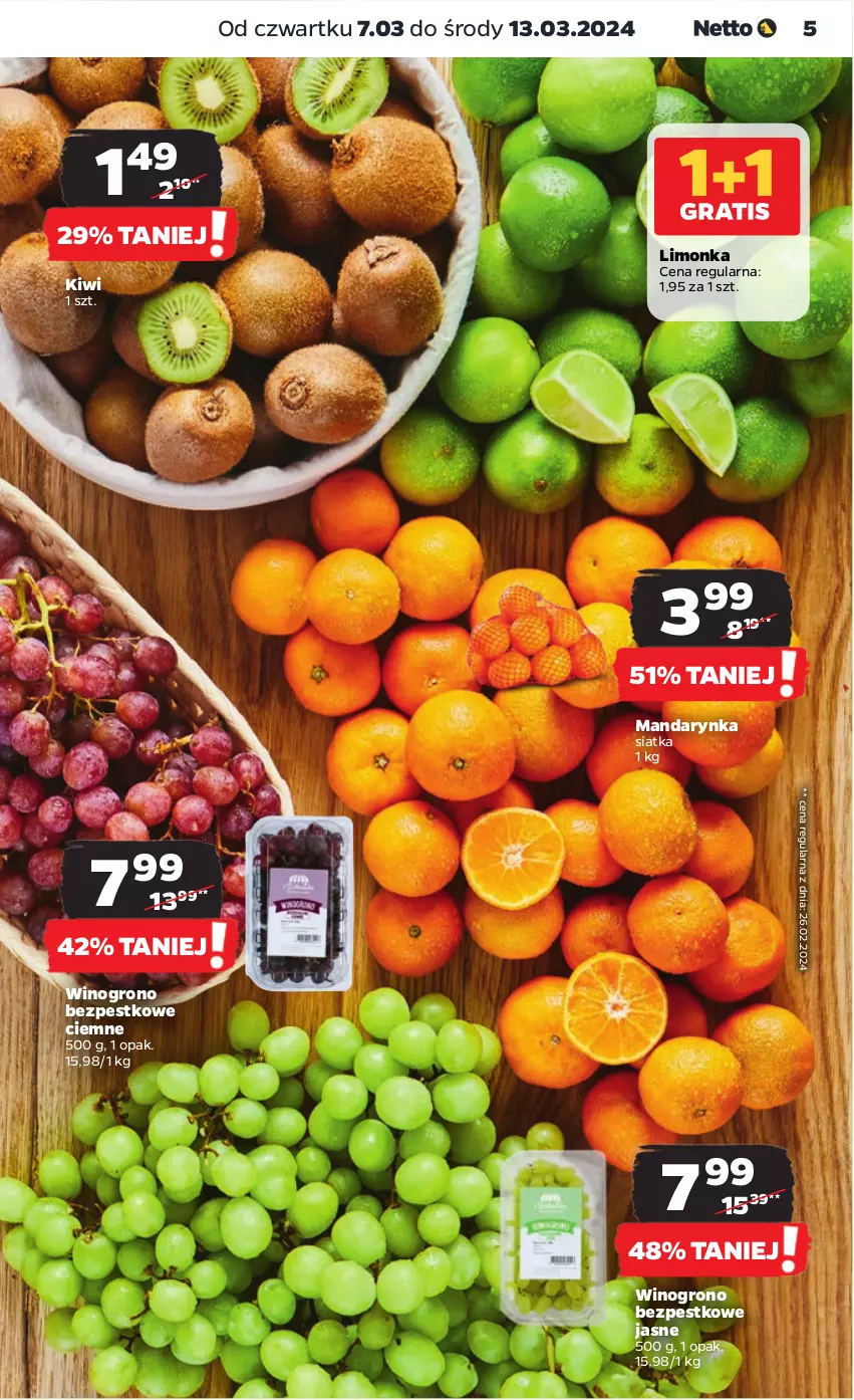 Gazetka promocyjna Netto - Artykuły spożywcze - ważna 07.03 do 13.03.2024 - strona 5 - produkty: Kiwi, Limonka, Siatka, Wino