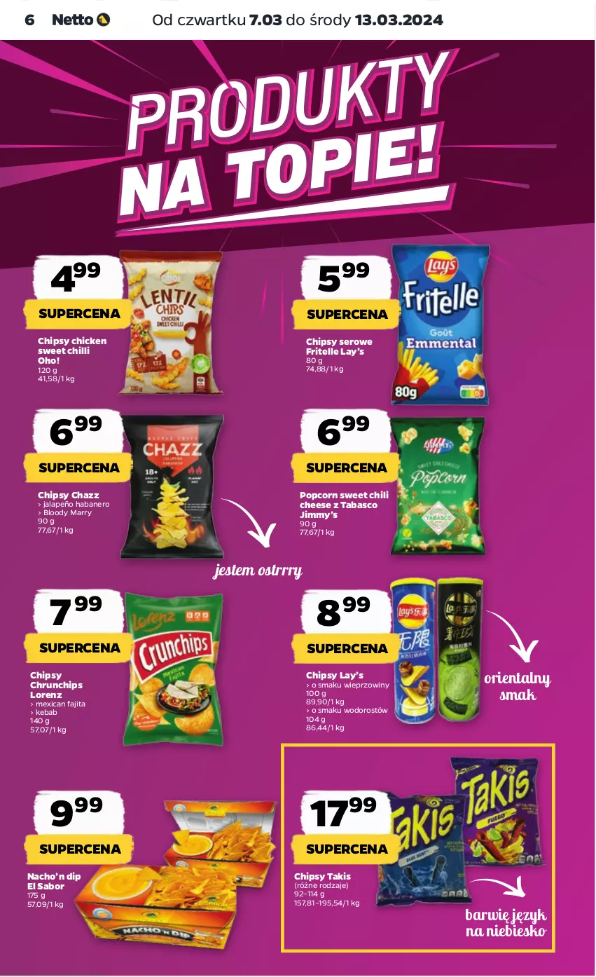 Gazetka promocyjna Netto - Artykuły spożywcze - ważna 07.03 do 13.03.2024 - strona 6 - produkty: Chipsy, Fa, Kebab, Lay’s, Lorenz, Popcorn, Ser