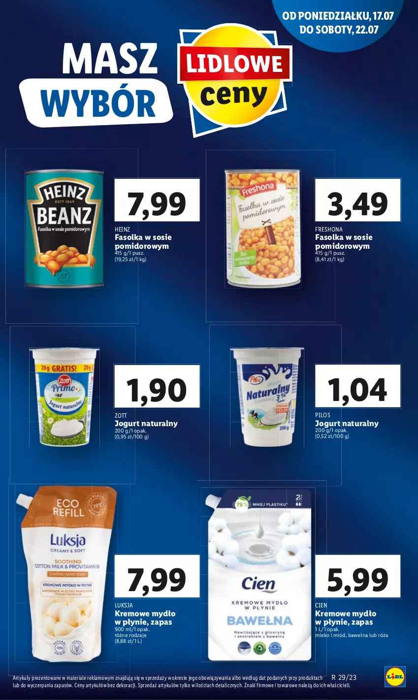 Gazetka promocyjna Lidl - GAZETKA - ważna 17.07 do 22.07.2023 - strona 43 - produkty: Fa, Heinz, Jogurt, Jogurt naturalny, Luksja, Miód, Mleko, Mydło, Mydło w płynie, Pilos, Róża, Sos, Wełna, Zott