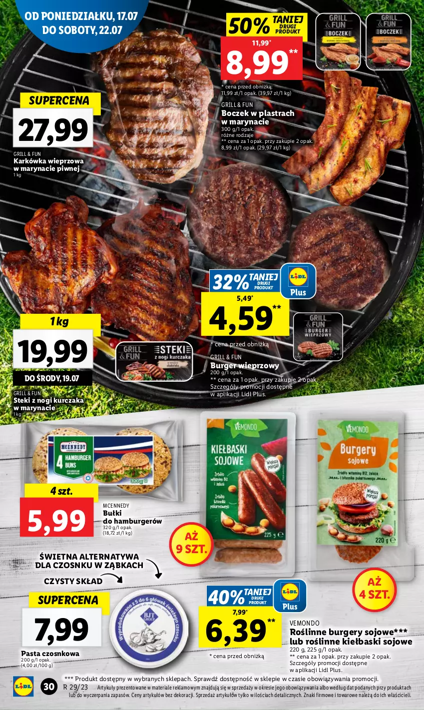 Gazetka promocyjna Lidl - GAZETKA - ważna 17.07 do 22.07.2023 - strona 64 - produkty: Boczek, Burger, Grill, Hamburger, Karkówka wieprzowa, Kurczak, Roślinne kiełbaski, Stek