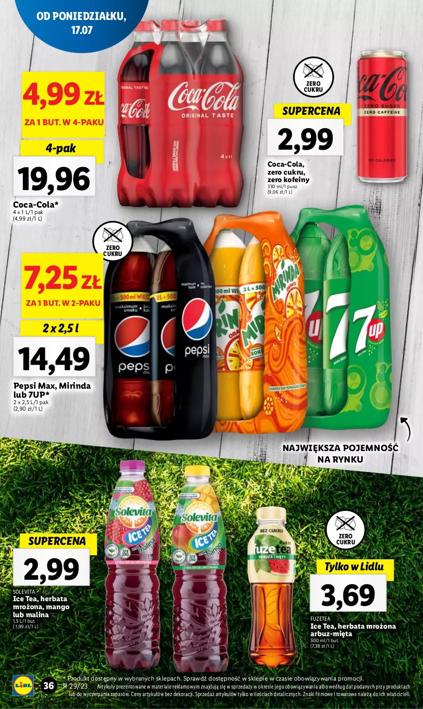 Gazetka promocyjna Lidl - GAZETKA - ważna 17.07 do 22.07.2023 - strona 70 - produkty: 7up, Arbuz, Coca-Cola, Herbata, Ice tea, Mango, Mięta, Mirinda, Pepsi, Pepsi max