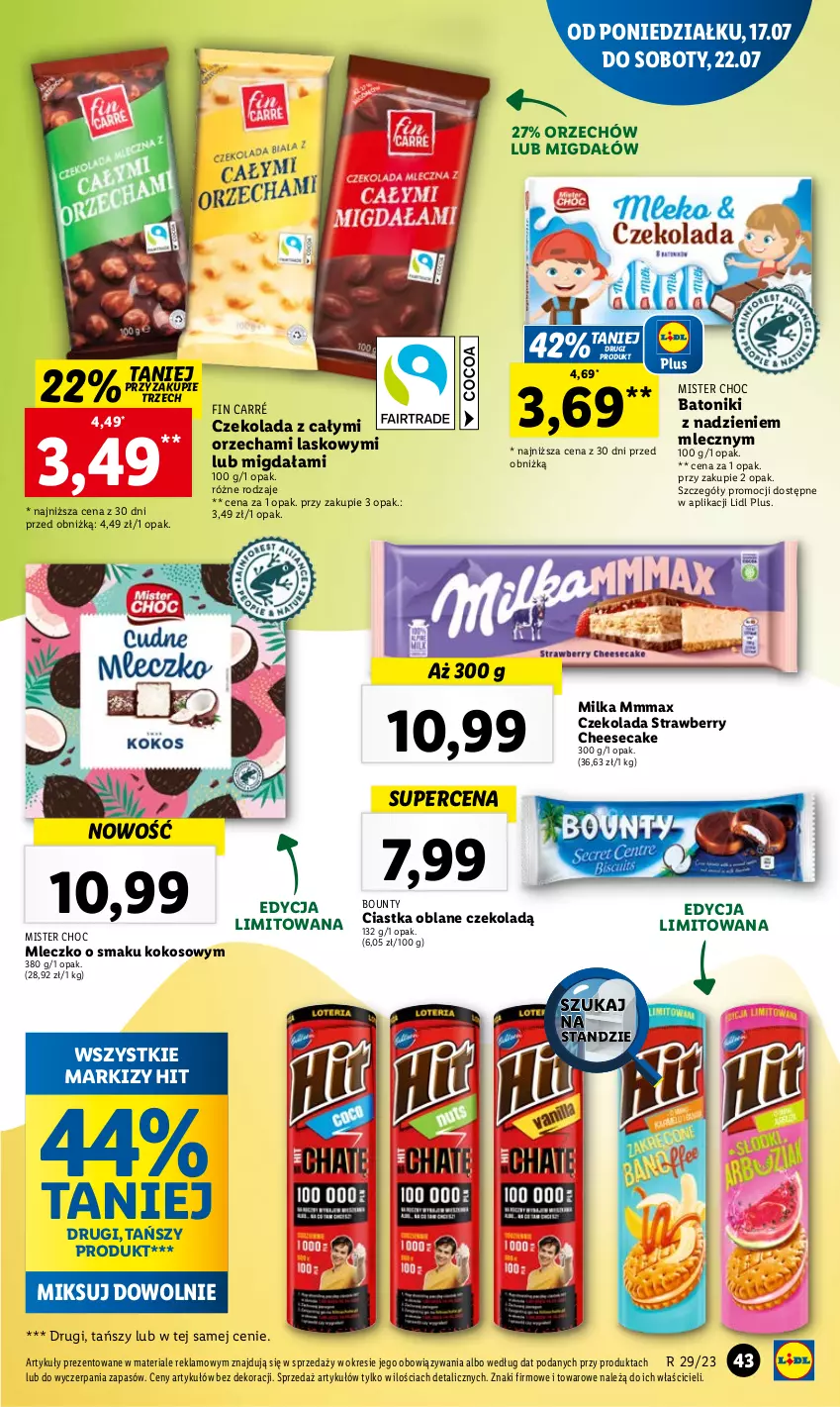 Gazetka promocyjna Lidl - GAZETKA - ważna 17.07 do 22.07.2023 - strona 79 - produkty: Baton, Bounty, Ciastka, Czekolada, Kokos, Milka, Mleczko, Tonik