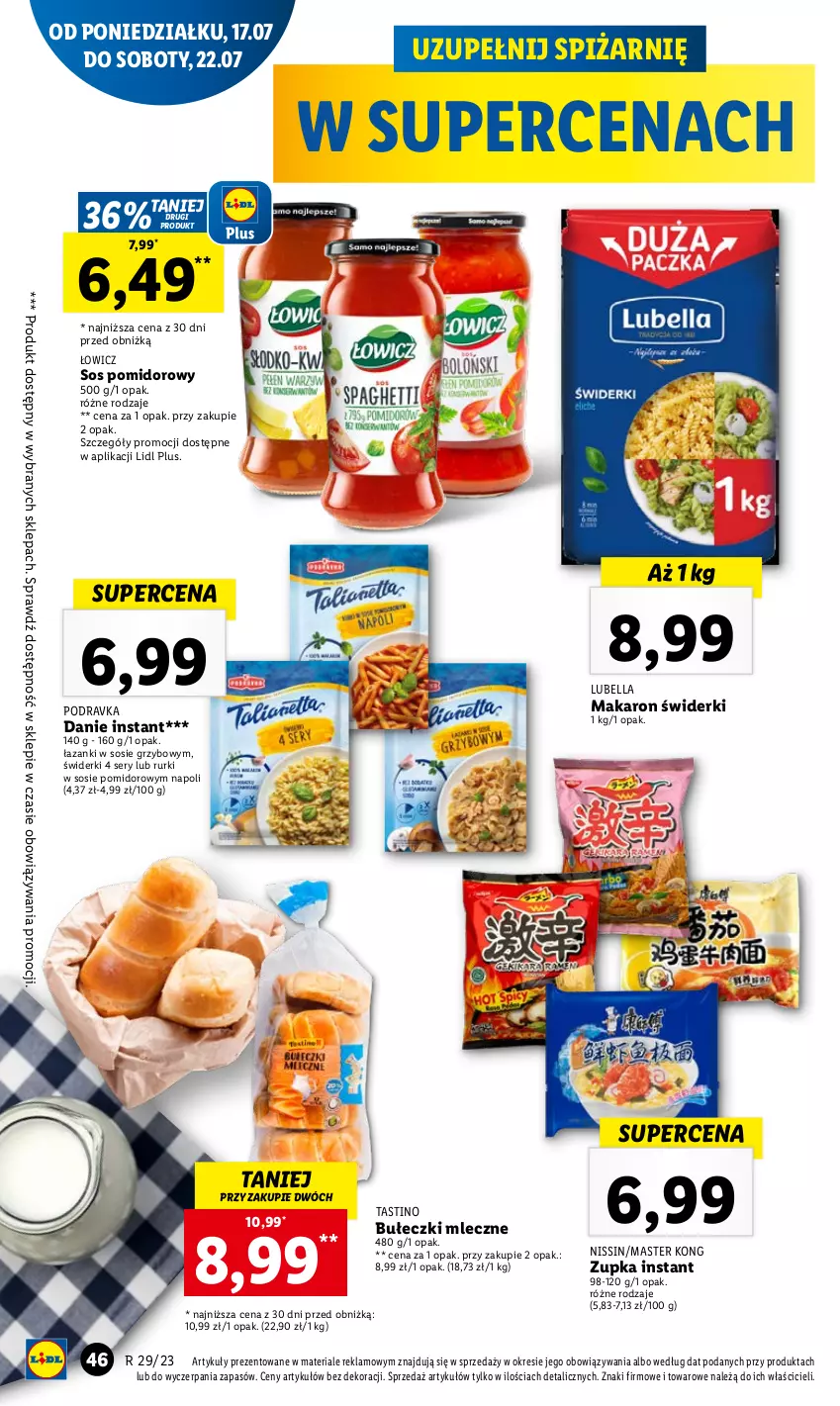 Gazetka promocyjna Lidl - GAZETKA - ważna 17.07 do 22.07.2023 - strona 82 - produkty: Bell, Bella, Bułeczki, Bułeczki mleczne, Lubella, Makaron, Podravka, Rurki, Ser, Sos, Sos pomidorowy