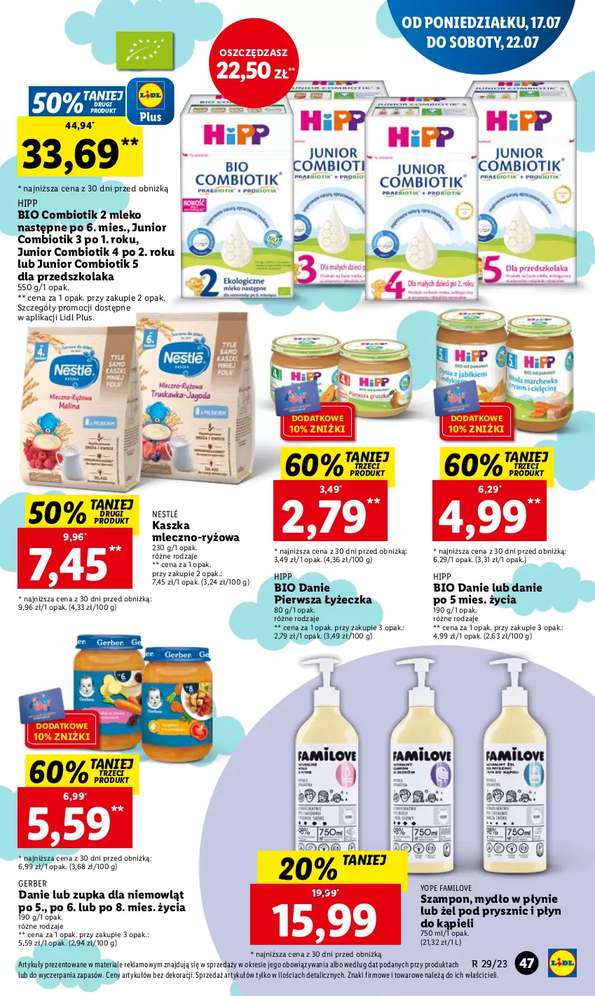 Gazetka promocyjna Lidl - GAZETKA - ważna 17.07 do 22.07.2023 - strona 83 - produkty: Fa, Gerber, HiPP, Hipp Bio, Mleko, Mydło, Mydło w płynie, Nestlé, O nas, Płyn do kąpieli, Ryż, Szampon, Yope