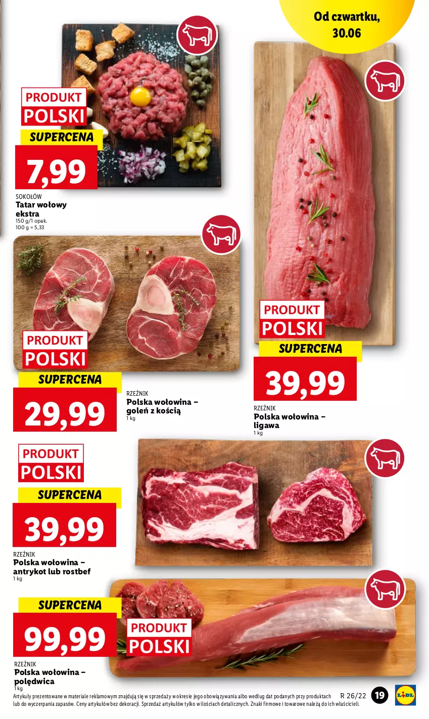 Gazetka promocyjna Lidl - GAZETKA - ważna 30.06 do 02.07.2022 - strona 19 - produkty: Polędwica, Rostbef, Sok, Sokołów, Tatar wołowy, Wołowina