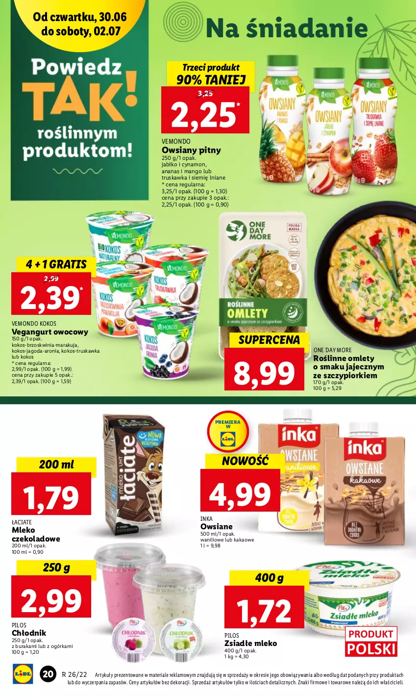 Gazetka promocyjna Lidl - GAZETKA - ważna 30.06 do 02.07.2022 - strona 20 - produkty: Ananas, Aronia, Gra, Inka, Kakao, Kokos, Mango, Mleko, Pilos, Vegangurt