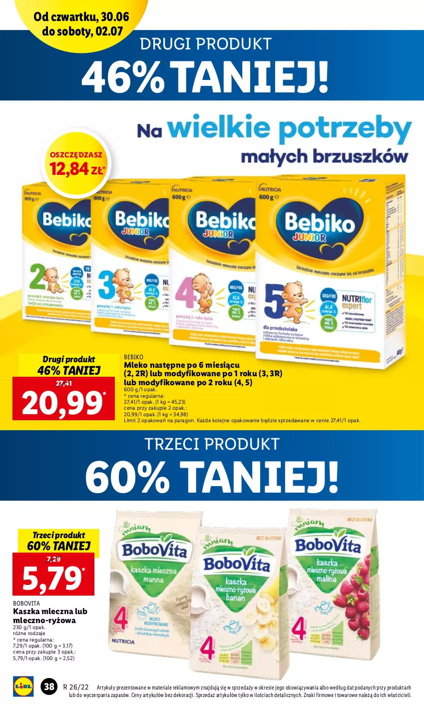 Gazetka promocyjna Lidl - GAZETKA - ważna 30.06 do 02.07.2022 - strona 38 - produkty: Bebiko, BoboVita, Mleko, O nas, Olej, Ryż