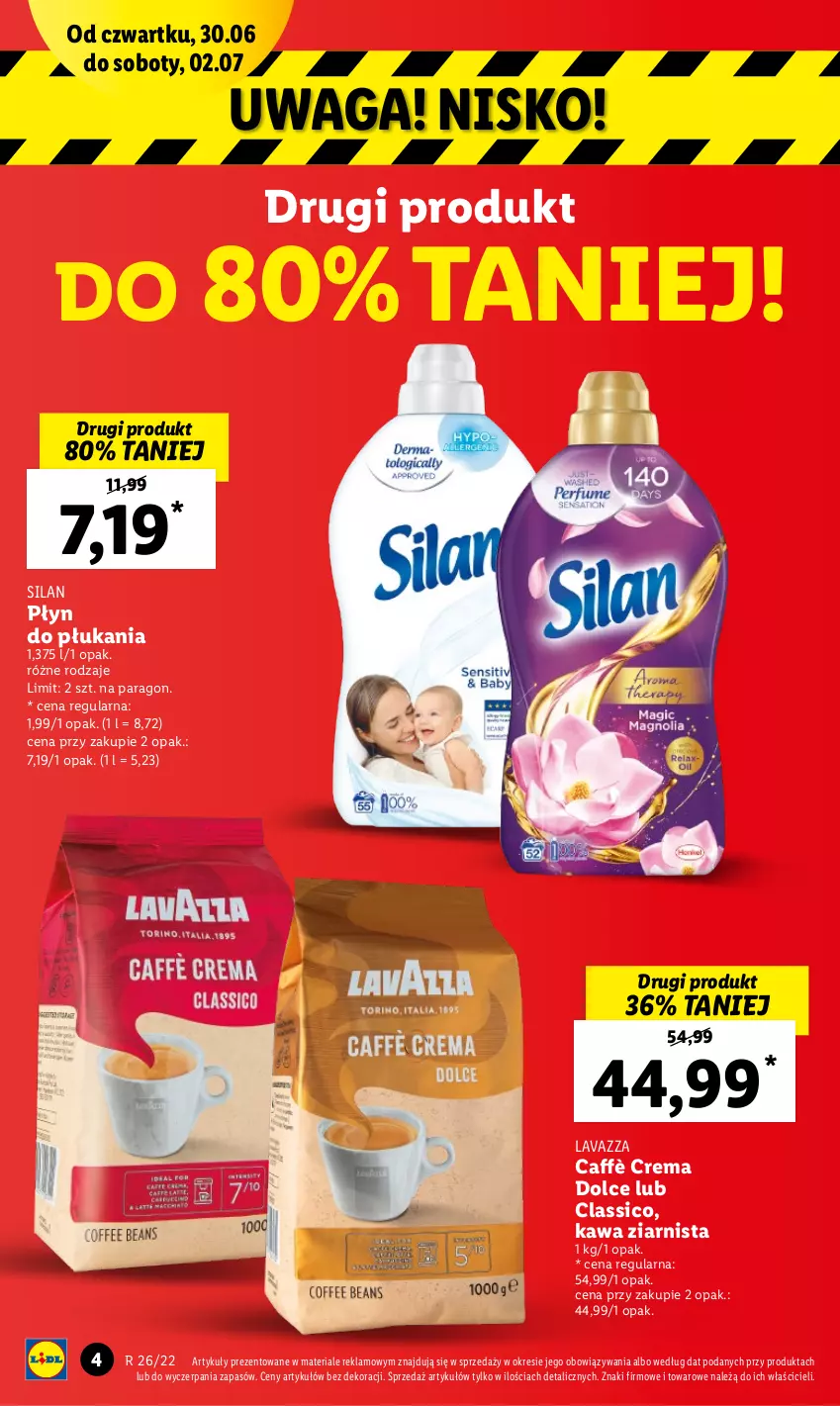 Gazetka promocyjna Lidl - GAZETKA - ważna 30.06 do 02.07.2022 - strona 4 - produkty: Kawa, Kawa ziarnista, Lavazza, Płyn do płukania, Silan, Waga