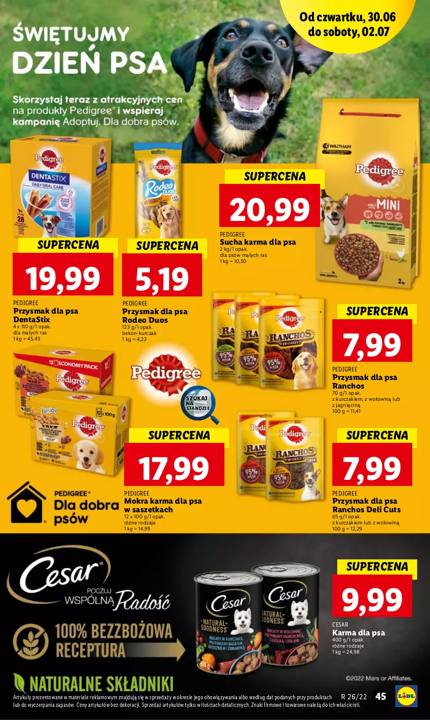 Gazetka promocyjna Lidl - GAZETKA - ważna 30.06 do 02.07.2022 - strona 45 - produkty: Beko, Kurczak, Mokra karma, Pedigree, Przysmak dla psa, Sucha karma