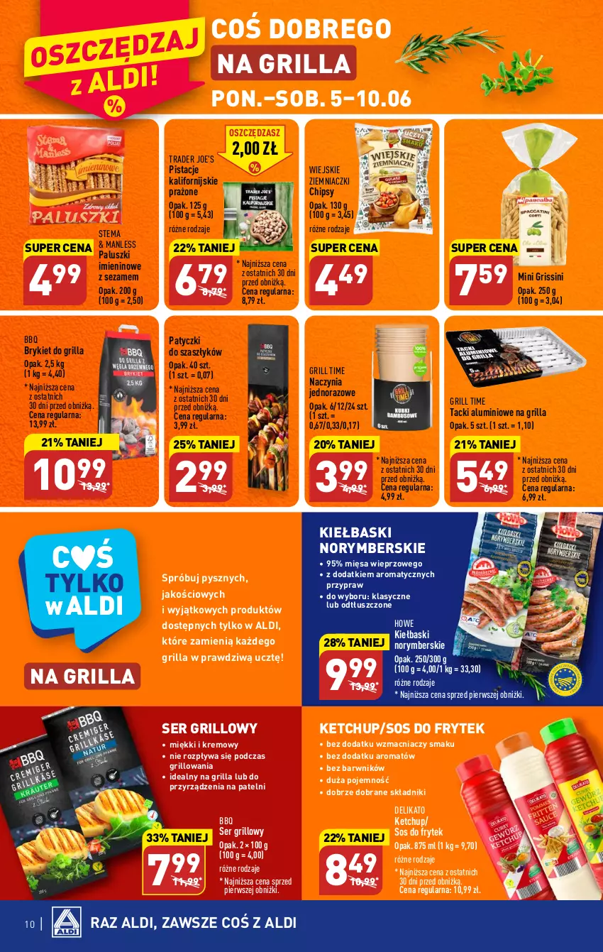 Gazetka promocyjna Aldi - Pełen katalog - ważna 05.06 do 10.06.2023 - strona 10 - produkty: Chipsy, Grill, Grissini, Ketchup, Pistacje, Ser, Sezam, Sos