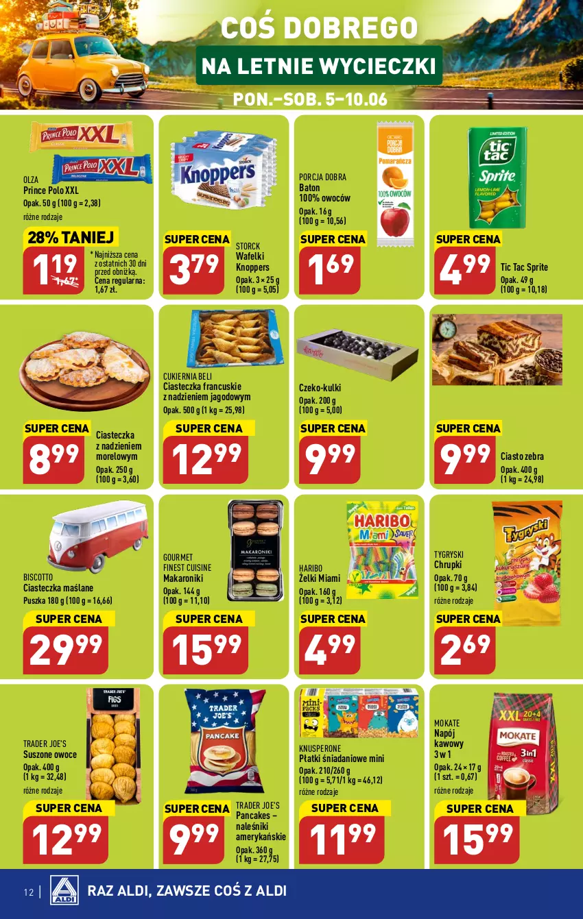 Gazetka promocyjna Aldi - Pełen katalog - ważna 05.06 do 10.06.2023 - strona 12 - produkty: Baton, Chrupki, Cukier, Danio, Gry, Haribo, Knoppers, Makaron, Naleśniki, Napój, Owoce, Por, Prince Polo, Sprite