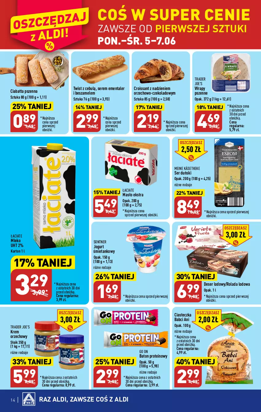 Gazetka promocyjna Aldi - Pełen katalog - ważna 05.06 do 10.06.2023 - strona 14 - produkty: Baton, Ciabatta, Croissant, Deser, Ementaler, Jogurt, Krem orzechowy, Masło, Mleko, Rolada, Ser