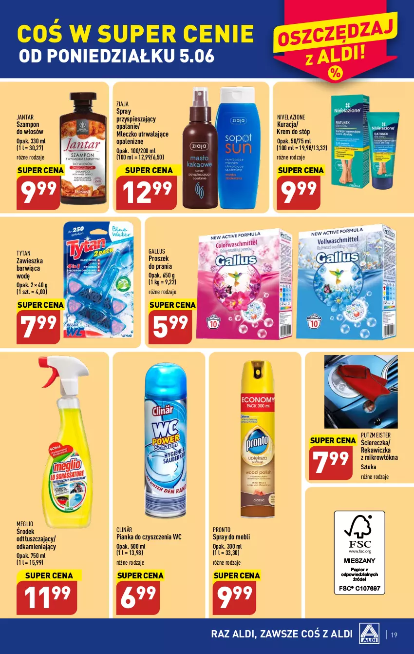 Gazetka promocyjna Aldi - Pełen katalog - ważna 05.06 do 10.06.2023 - strona 19 - produkty: Clin, Krem do stóp, Mleczko, Nivelazione, Pianka do czyszczenia, Pronto, Proszek do prania, Putzmeister, Szampon, Tytan, Ziaja