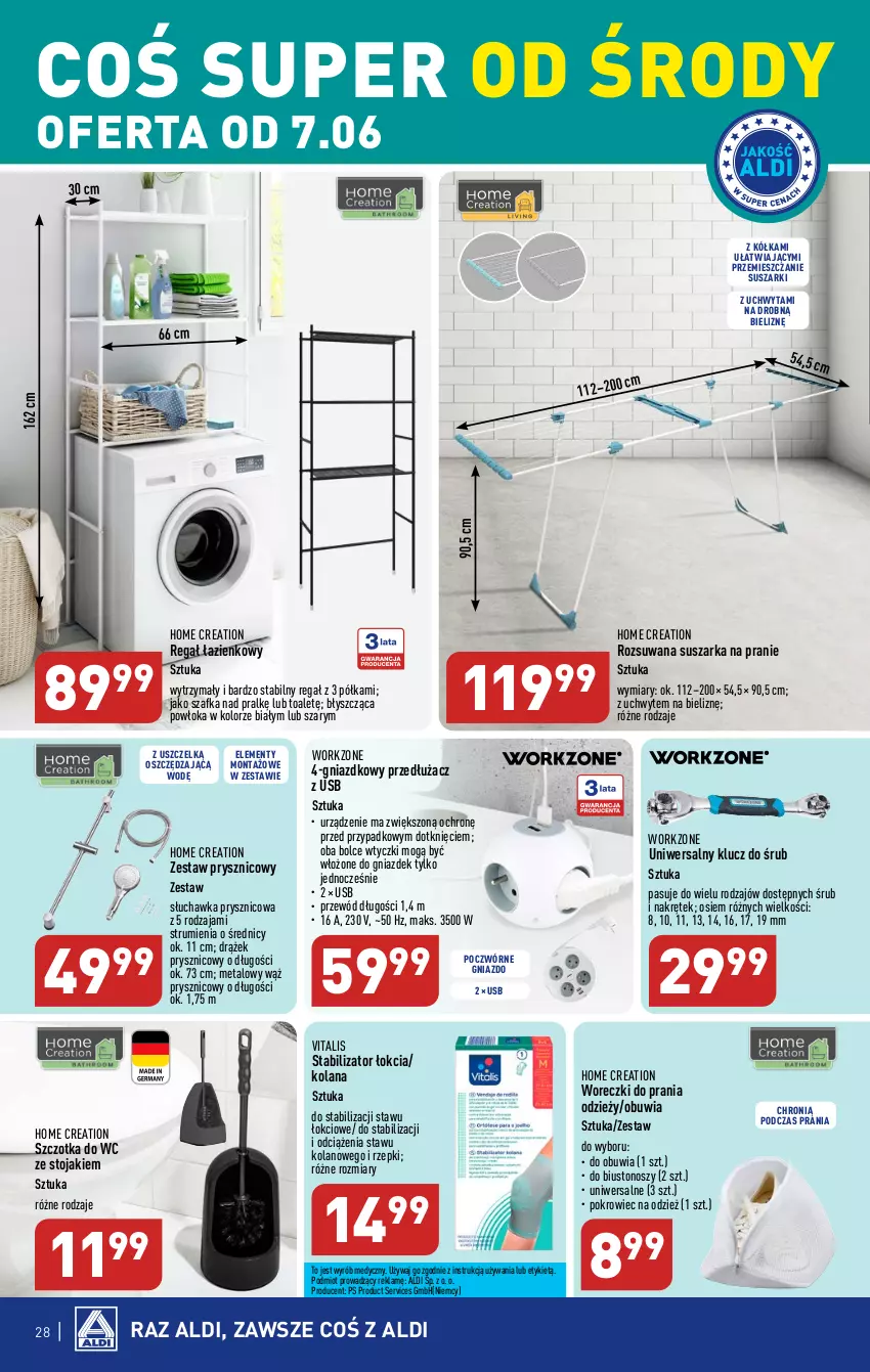 Gazetka promocyjna Aldi - Pełen katalog - ważna 05.06 do 10.06.2023 - strona 28 - produkty: Biustonosz, LANA, Pokrowiec, Półka, Przewód, Regał, Rum, Ser, Słuchawka prysznicowa, Stojak, Suszarka, Suszarka na pranie, Suszarki, Szafka, Szczotka, Szczotka do WC, Zestaw prysznicowy