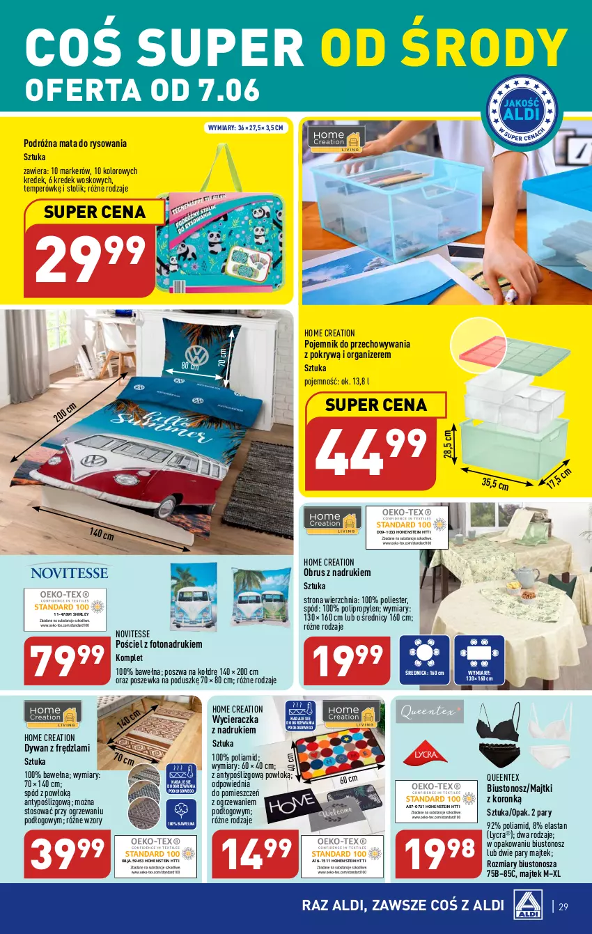 Gazetka promocyjna Aldi - Pełen katalog - ważna 05.06 do 10.06.2023 - strona 29 - produkty: Biustonosz, Dywan, Majtki, Marker, Obrus, Ogrzewanie, Organizer, Pojemnik, Pojemnik do przechowywania, Pościel, Poszewka, Queentex, Stolik, Wełna, Wycieraczka