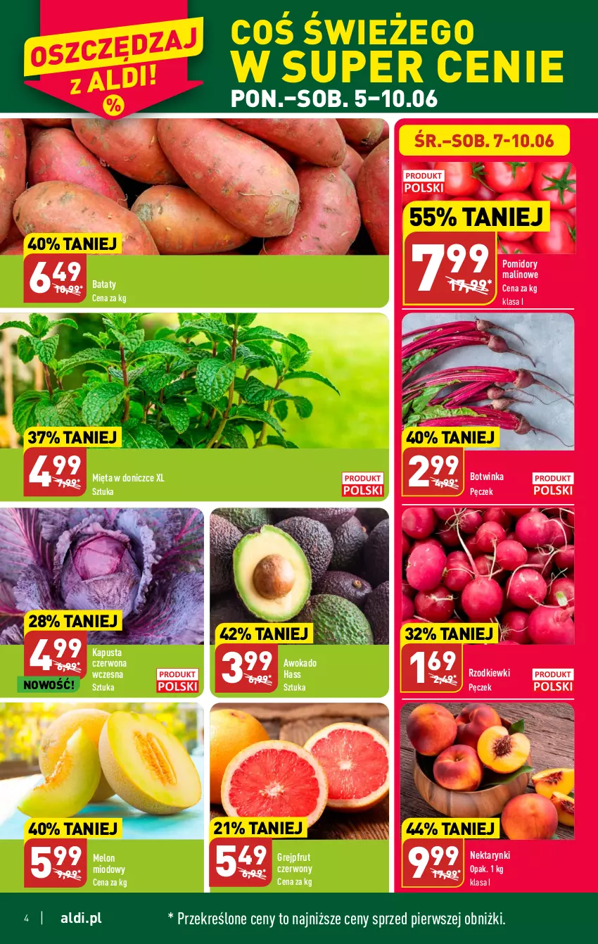 Gazetka promocyjna Aldi - Pełen katalog - ważna 05.06 do 10.06.2023 - strona 4 - produkty: Grejpfrut, Inka, Melon, Mięta, Nektar, Pomidory