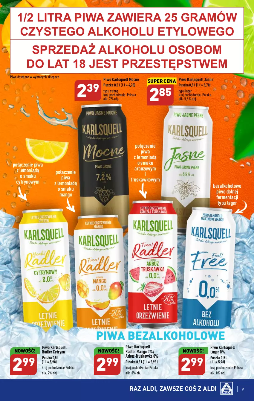 Gazetka promocyjna Aldi - Pełen katalog - ważna 05.06 do 10.06.2023 - strona 9 - produkty: Arbuz, Gra, Karlsquell, Mango, Piwa, Piwo, Radler