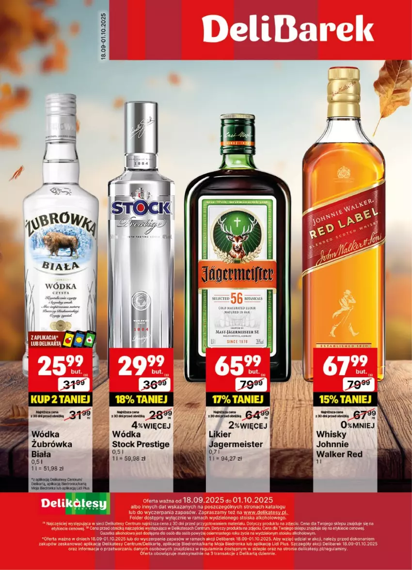Gazetka promocyjna Delikatesy Centrum - Delibarek DC38-DC39 - ważna 18.09 do 01.10.2025 - strona 1 - produkty: Dron, Jagermeister, Likier, Rum, Stock, Whisky, Wódka
