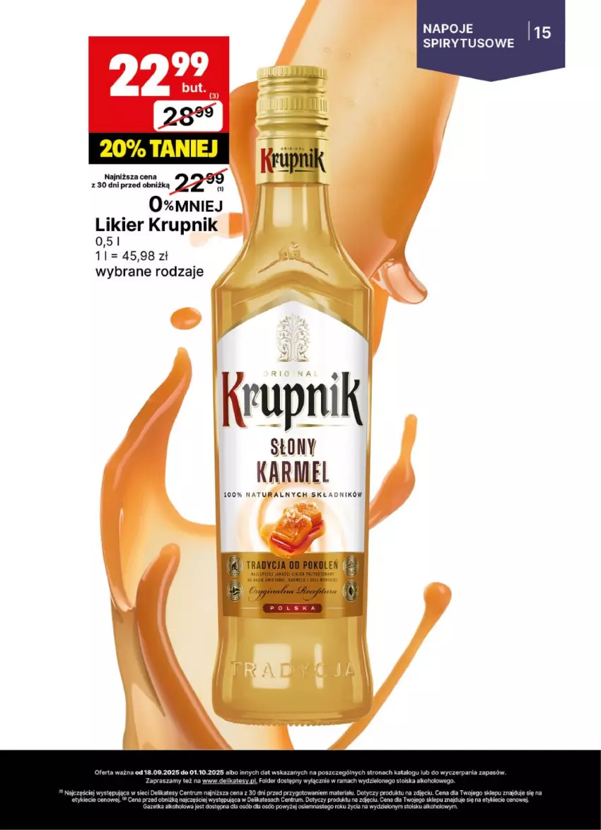 Gazetka promocyjna Delikatesy Centrum - Delibarek DC38-DC39 - ważna 18.09 do 01.10.2025 - strona 15 - produkty: Krupnik, LG, Likier, Piwa, Rama, Rum