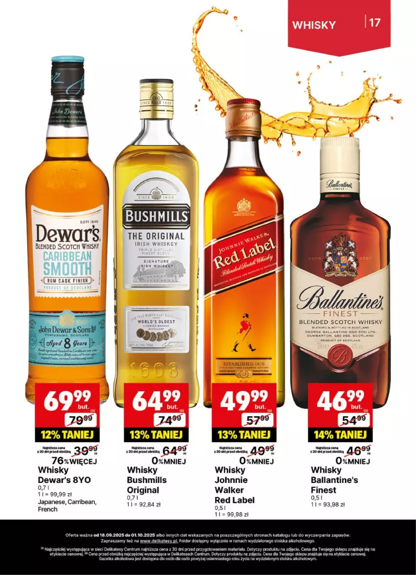 Gazetka promocyjna Delikatesy Centrum - Delibarek DC38-DC39 - ważna 18.09 do 01.10.2025 - strona 17 - produkty: Ballantine's, Bushmills, Finish, Gin, Rama, Rum, Whiskey, Whisky
