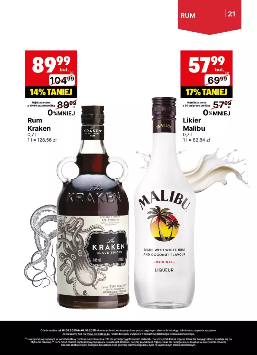 Gazetka promocyjna Delikatesy Centrum - Delibarek DC38-DC39 - ważna 18.09 do 01.10.2025 - strona 21 - produkty: Likier, Malibu, Rama, Rum