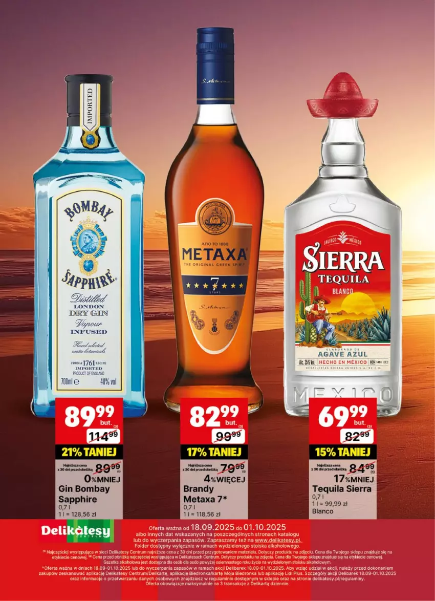 Gazetka promocyjna Delikatesy Centrum - Delibarek DC38-DC39 - ważna 18.09 do 01.10.2025 - strona 22 - produkty: Brandy, Gin, Metaxa, Por, Tequila