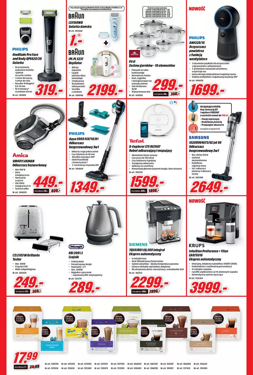 Gazetka promocyjna Media Markt - Gazetka Media Markt - ważna 19.05 do 26.05.2021 - strona 11 - produkty: Akumulator, Amica, Body, Braun, Czajnik, Depilator, Fa, Gin, Golarka, Gra, Kawa, Krups, LG, Mop, Odkurzacz, Odkurzacz bezprzewodowy, Philips, Por, Robot, Samsung, Ser, Siemens, Smartfon, Tefal, Top, Toster